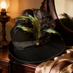 NWT Goorin Bros Norma Jeane Black Wool Fedora Hat Feather Sz M